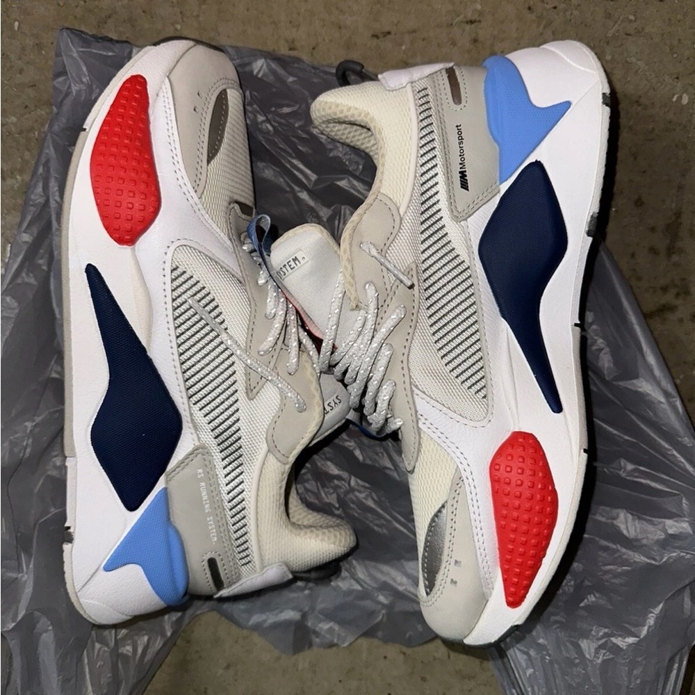 Men's Low-Top Athletic Sneakers in White, Navy & Red